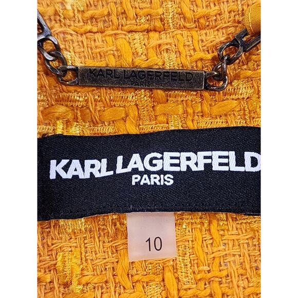 NEW Karl Lagerfeld Paris Double Breasted Tweed Blazer sz 10 Golden Orange - Picture 6 of 12